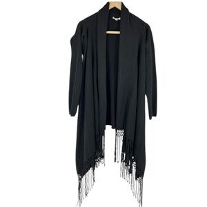 Nordstrom 100% Cashmere Black Fringe Asymmetrical‎ Open Front Cardigan Sweater M